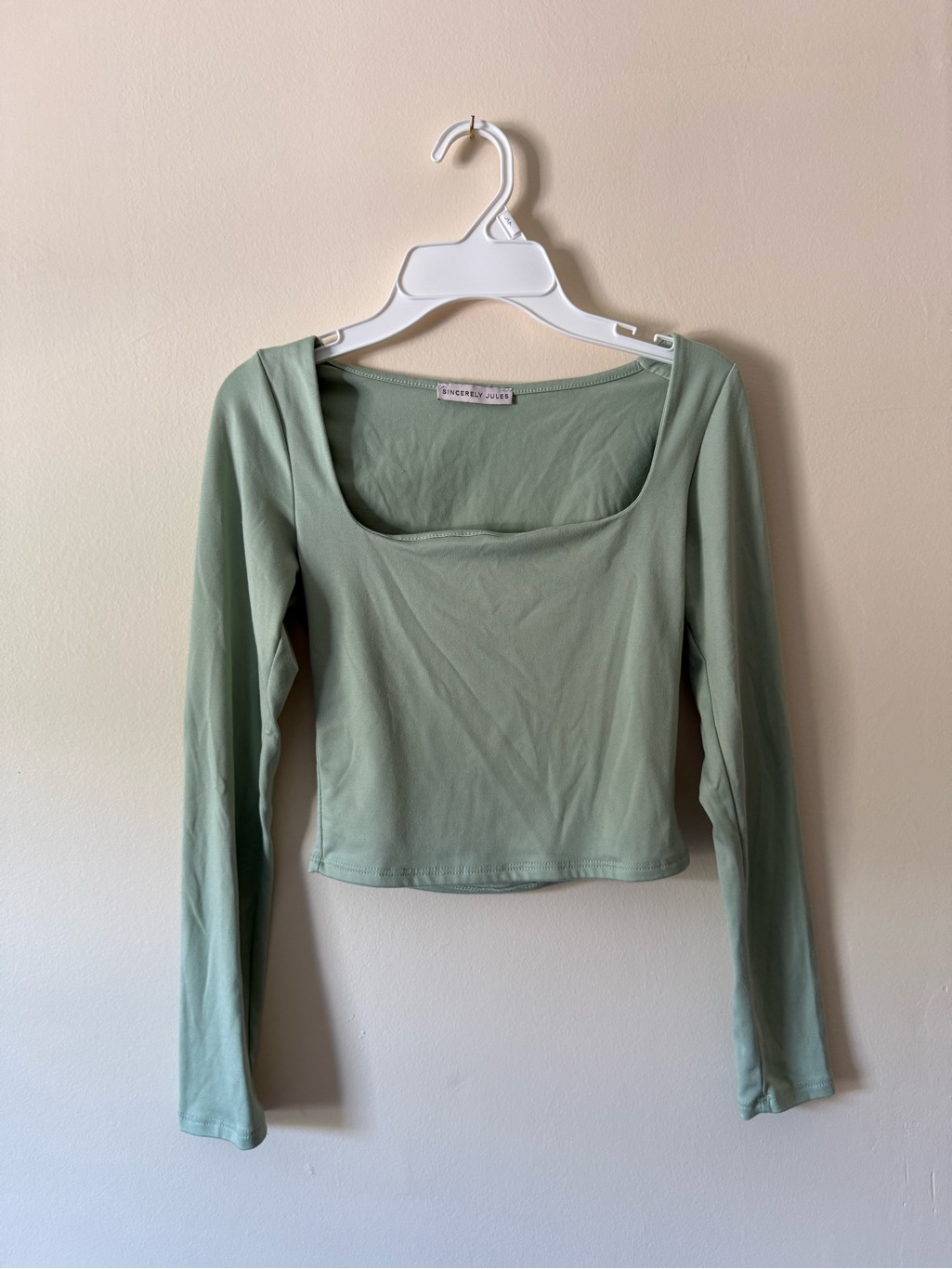 Sincerely Jules Sage Green Square Neck Long Sleeve Crop Top